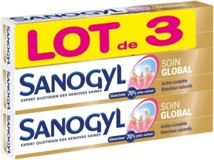 Lot 3 Dentifrices Sanogyl Soin Global 3 x75 ml Action Totale Blancheur Naturelle - Picture 1 of 6