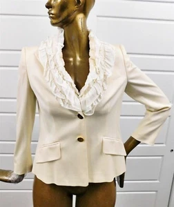 Escada Ivory Knit Ruffle Trim Blazer Jacket sz EUR 38 - Picture 1 of 6