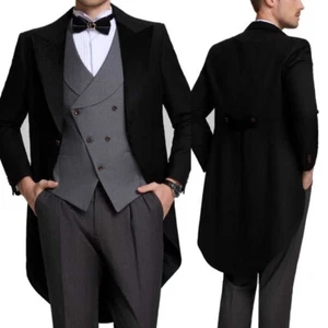 Männer Tuxedos Hose Weste Slim Fit Lange Jacke Anzüge Für Hochzeitsgeschäft - Picture 1 of 16