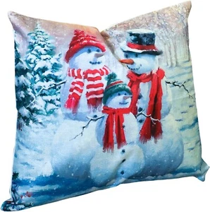 Christmas Themed Cushion Pillow Decoration Festive Xmas Snowman Family 45x45cm - Picture 1 of 3