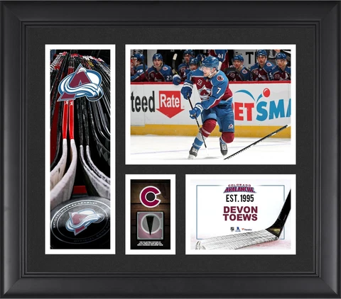 Devon Toews Avalanche FRMD 15" x 17" Player Collage with a Piece of GU Puck Cover