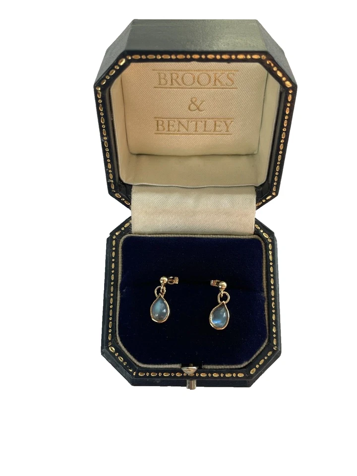 Moonstone Earrings 9ct Gold Dangle Stud Moonstone Gold Vintage Earrings - Image 1 of 4