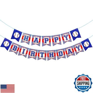 Birthday Banner Baseball Happy Birthday Red Blue Banners Boy Party Decoration - Picture 1 of 5