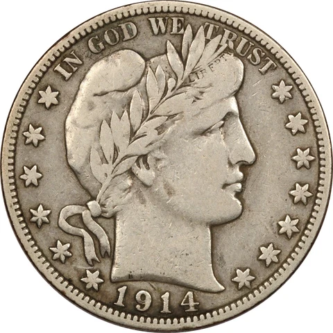 1914-S Barber Half Dollar 50C, Very Fine VF Cover