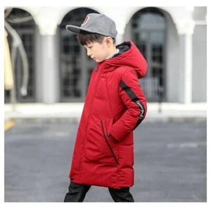 New Winter Jackets Teenage Boys Coat Long Hooded Thicken Warm Coat Kids Clothes - Picture 1 of 9