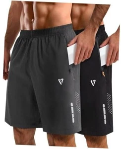 2 Pack Mens Athletic Shorts Quick Dry 7 Inch Running Large Black&dark Gray - Picture 1 of 8