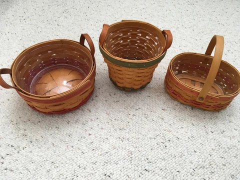 3 Longaberger Baskets Mini Small with Plastic Storage Liner Set of 3 USA Cover