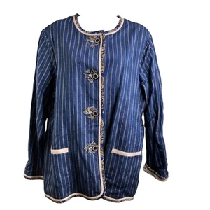 Koos Of Course Women's Oversized Striped Linen Art To Wear Boho Blazer Size L - Picture 1 of 12
