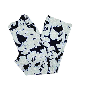 Natori Floral Wide Leg Pull-On Pants Navy Blue Green - Size M - Picture 1 of 6