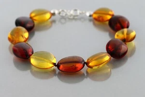 Genuine BALTIC AMBER Knotted Beads Silver Adjustable Chain BRACELET 10.7g 0503-2 - Picture 1 of 5