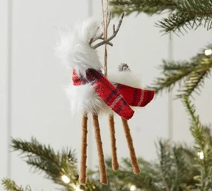 NIP Pottery Barn Christmas MONGOLIAN FUR REINDEER ORNAMENT Small Sold Out! - Picture 1 of 3