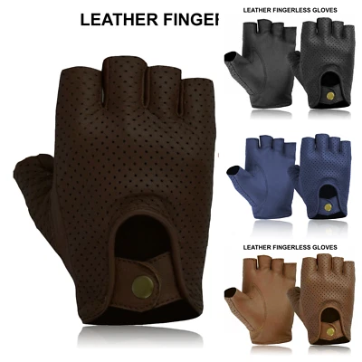 REAL LEATHER FINGERLESS GLOVES BIKERS FULL TRAINING CYCLING GYM WHEEL CHAIR USE - Image 1 of 4