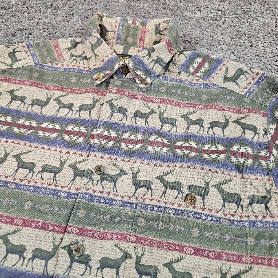 Шерстяная рубашка мужская средний размер M зеленая ацтекская олень с длинным рукавом карманы 100% хлопок - Изображение 1 из 4