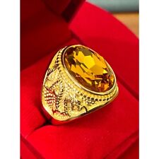 Ring Dragon Yellow Gem Stainless Gold Plated 18k Jewelry Naga Thai Amulet size 8