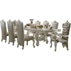 ACME Versailles Rectangular Wooden Dining Table with 2 Leaves in Bone White - Picture 1 of 1