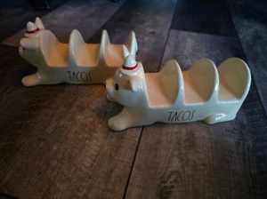 NEW 2022 Set of 2 Rae Dunn Chihuahua Stand Up Ceramic Taco Holders DISCONTINUED - Picture 1 of 7