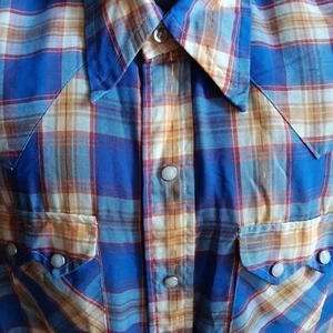 Large Vtg Mens Shiny Gold Plaid Ultra Thin Western Shirt 16.5 34 Dee Cee 1980's - Picture 1 of 10