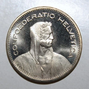S6 - Switzerland 5 Francs 1985 Brilliant Uncirculated Bronze Coin - William Tell - Picture 1 of 2