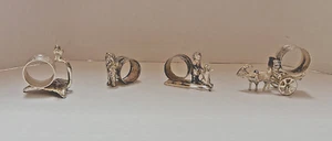 Vintage Silver Plated Napkin Rings 4 different ones.  Goat Cart, Bird, Boy Dog - Picture 1 of 24