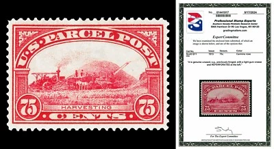 Scott Q11 1913 75c Parcel Post Issue Mint XF LH Reperfed Left with PSE CERT - Image 1 of 2