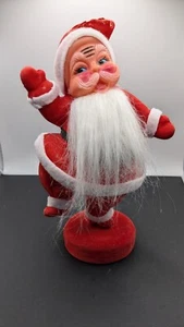 Flocked Santa Claus With Soft Fuzzy Beard- Celluloid Figurine- Vintage Christmas - Picture 1 of 7