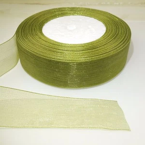 25mm 1" Olive Green Woven Edge Sheer Organza Ribbon 3M 5M 10M Craft Sewing - Picture 1 of 2