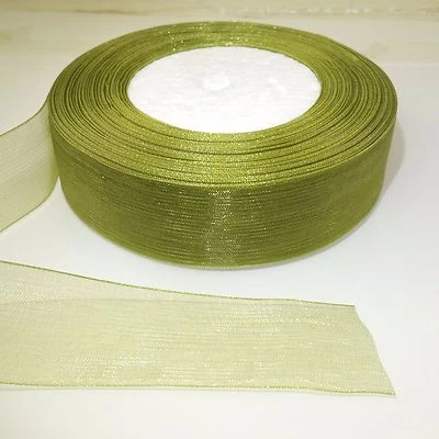 25mm 1" Olive Green Woven Edge Sheer Organza Ribbon 3M 5M 10M Craft Sewing - Image 1 of 2