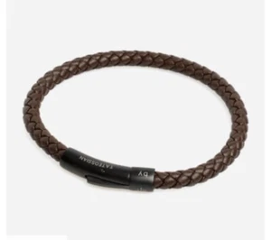 TATEOSSIAN LONDON Brown Bracelet Plated Leather & Logo Stainless Steel RRP £189 - Picture 1 of 11