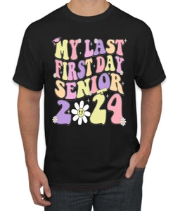 My Last First Day Groovy Letters Graduation Cap Men TShirt - Picture 1 of 13