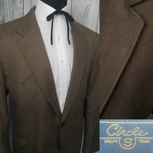 Circle S Men's Blazer 48r (50r) Brown Check Western Yoke Sport Coat Jacket - Picture 1 of 22