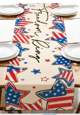 Table Runner Let Freedom Ring 13” X 72” Patriotic Stars - Image 1 of 3