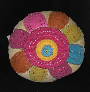 Natural Life Round Pillow Corduroy Felt Appliqué Plush Boho “live Simply” EUC - Picture 1 of 12