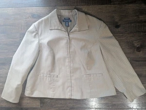 Evan-Picone Taupe w/ Black Pinstriping Zip Up Jacket Women's Sz 20W - Very Nice! - Picture 1 of 18