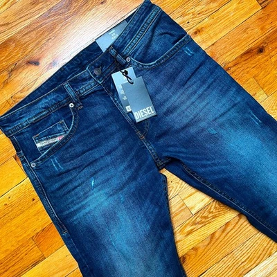 Diesel Industry Thommer Slim Fit Jeans NWT $250 Dark Blue Distressed RB074 - Image 1 of 4