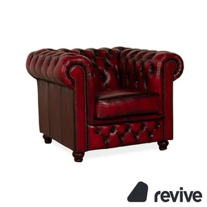 Chesterfield Leather Armchair Red Braun Vintage - Picture 1 of 11