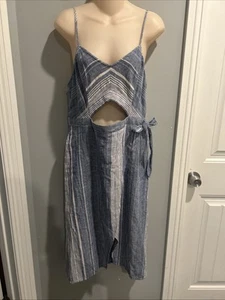 Express Stripe Lino Cotton Dress Size 12 Beach Casual Dress Blue White - Picture 1 of 10