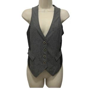 Chaleco Antiguo Azul Marino Y2K Encaje Detalle Lateral Talla S Gris Oscuro Academia Botón Delantero - Imagen 1 de 8