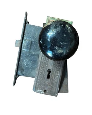 Perillas de puerta placas herrajes cerradura sin llave metal esmalte antiguo vintage Foto 1 de 4