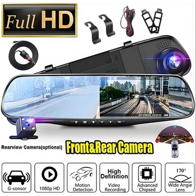1080P Dual Lens Car DVR Mirror Dash Cam Front & Rear View Camera Video Recorder