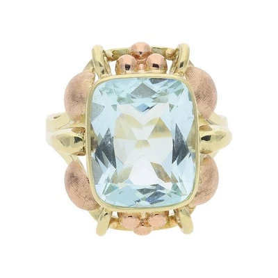 Ring 585/000 (14 Karat) Rosé- & Gelbgold Handarbeit mit Aquamarin getragen 25321 - Bild 1 von 4