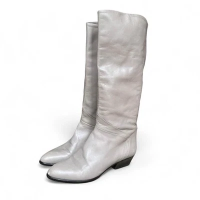 Botas holgadas vintage años 80 gris cuero debajo de la rodilla boho ecuestres chic talla 37 Foto 1 de 4