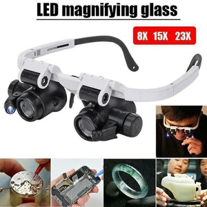 8X 15X 23X Uhrmacher Vergrößerungs-Glaser Lupenbrille LED Licht Brillen-Lupe# - Bild 1 von 12