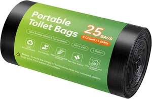 Bolsas inodoro portátil 8 gal 25 pzs compostables verduras camping emergencia - Imagen 1 de 12