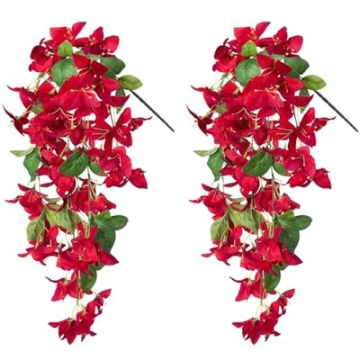 Plantas artificiales de flores sintéticas de buganvillas para exteriores rojo primavera Foto 1 de 4