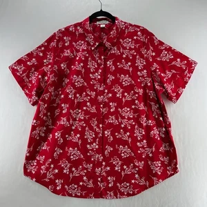 Coldwater Creek Starflower No-Iron Shirt Damen 22W Button Up Kurzarm Rot - Bild 1 von 12