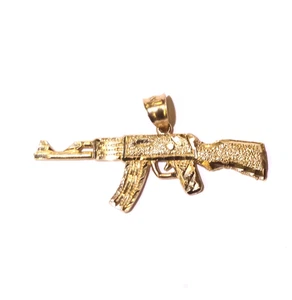 Dije colgante de oro amarillo de 14k 3D AK47 4,3 g rifle favorito de los terroístas pistola - Imagen 1 de 5