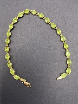 复古 10k 金 CID Peridot Marquises 切割网球手链。 — 第 1/4 张图片