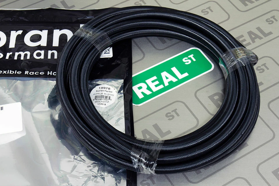 Vibrant -8 AN Black Nylon Braided Flex Hose with PTFE liner 20 ft Roll 18978 - Image 1 of 4