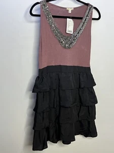 Silence &Noise Dress Womens 12 Beaded Jersey Ruffle Skirt Special Occasion - Picture 1 of 13