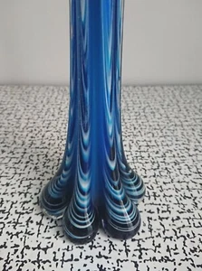 50s 60s Retro Vintage Blue & White Swirl Murano Freeform Art Glass Bud Stem Vase - Picture 1 of 9